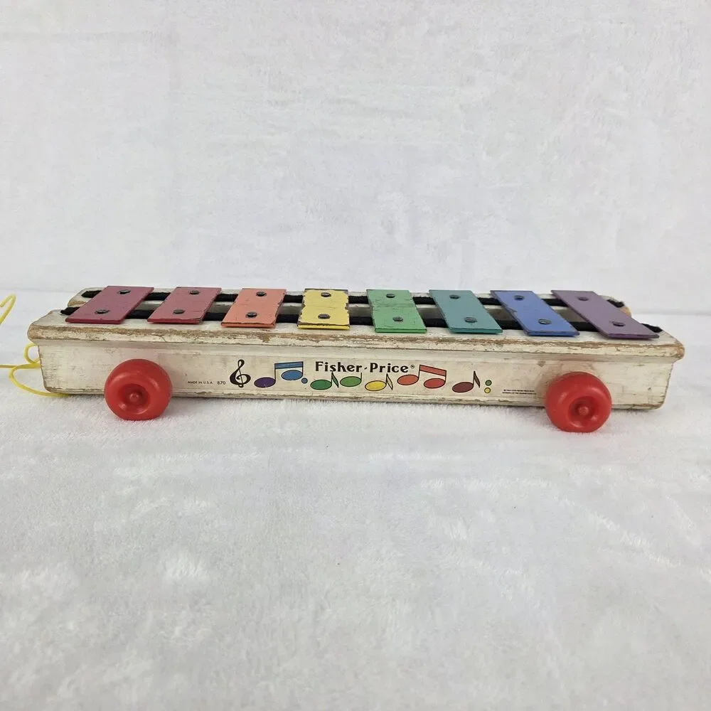 Vintage 1978 Fisher-Price No 870 Musical Xylophone Pull-a-Tune Toy W/ Mallet USA